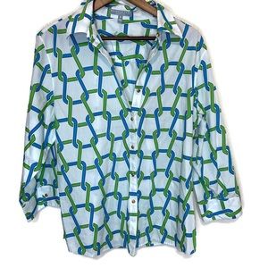 Foxcroft women’s 16 button down top green blue